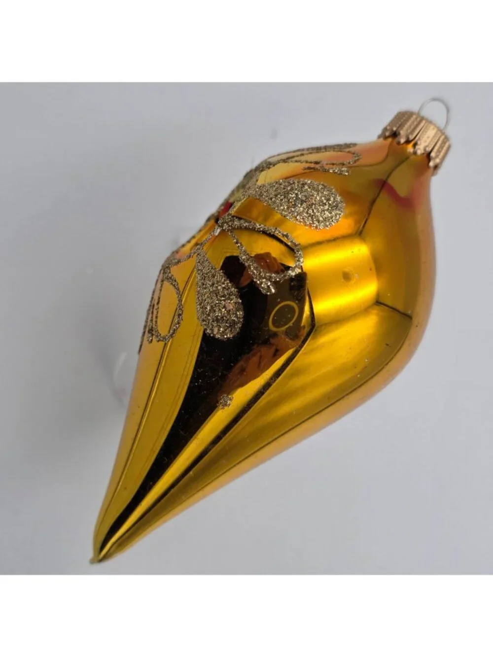 Reflector Indent Glass Ornament Icicle Yellow Gold Glitter Christmas 4